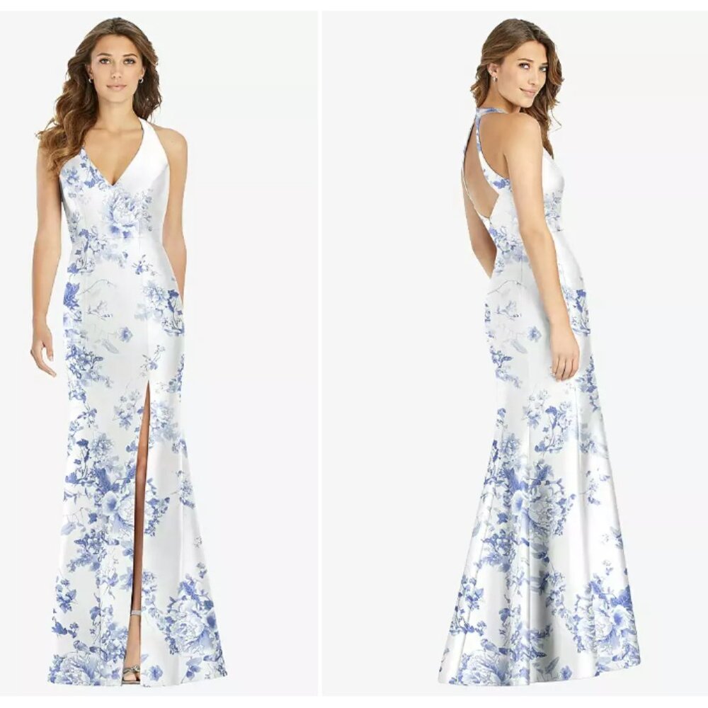 ALFRED SUNG White and Blue Floral Wedding Dress